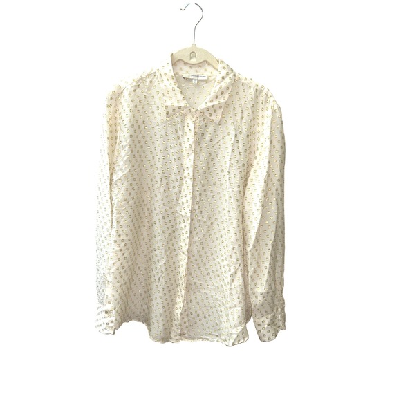 Lavender Brown Silk Blouse Gold Polka Dot Long Sleeve Made in USA - Picture 2 of 10